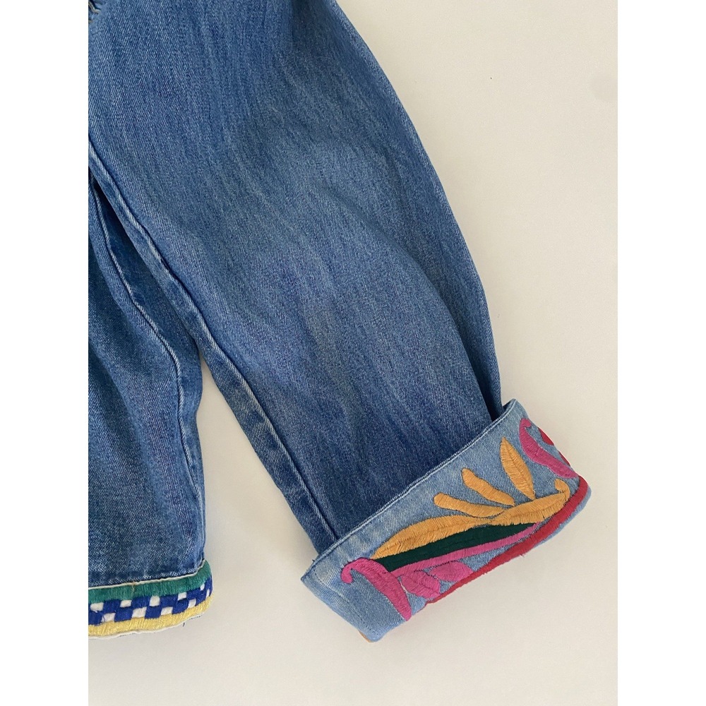 Chicos Denim Jacket Sz 1‎ Embellished Embroidered Birds & Floral Buffalo Button - Picture 16 of 16